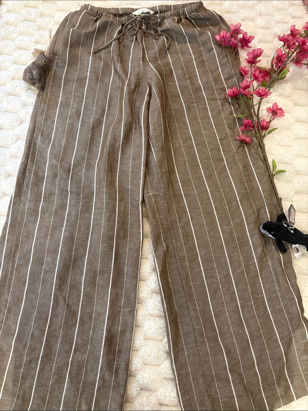 H&M Brown Striped Wide-Leg Drawstring Pants